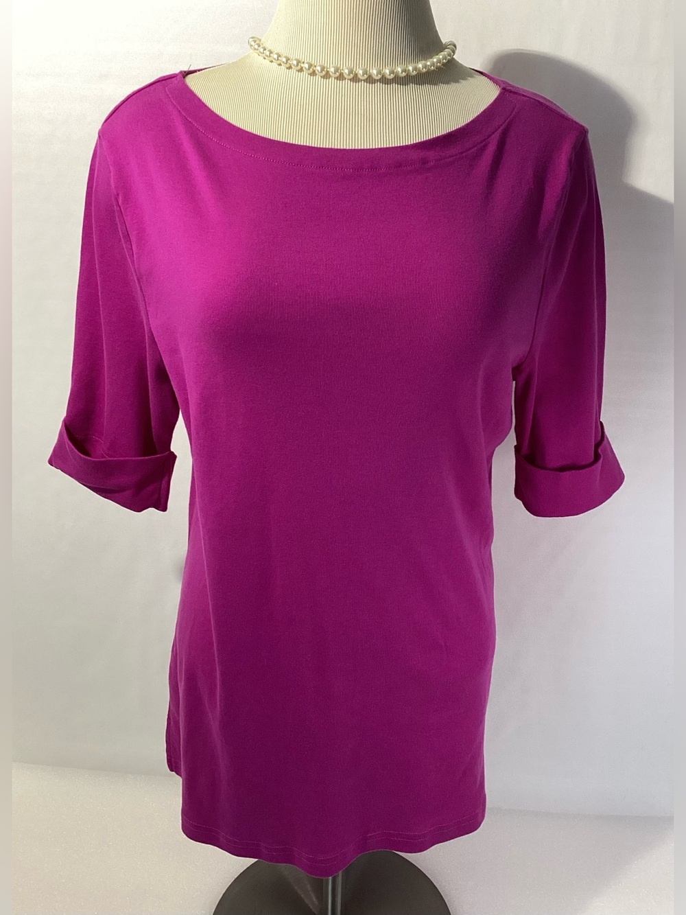 Lauren Ralph Lauren Woman’s Top Size XL Color Fuchsia 3/4  sleeves Cotton Knit